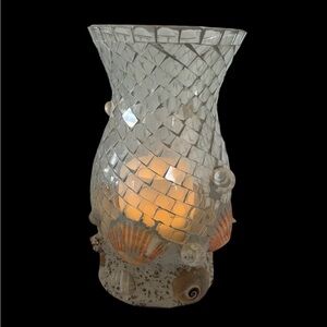 Home Essentials Hurricane tabletop candle holder with Seashell Accents